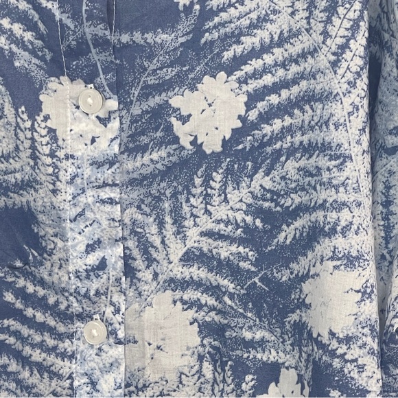 Caslon Print Puff Sleeve Organic Cotton Top in Blue Moonlight Floral Ferns 2X - Picture 3 of 5